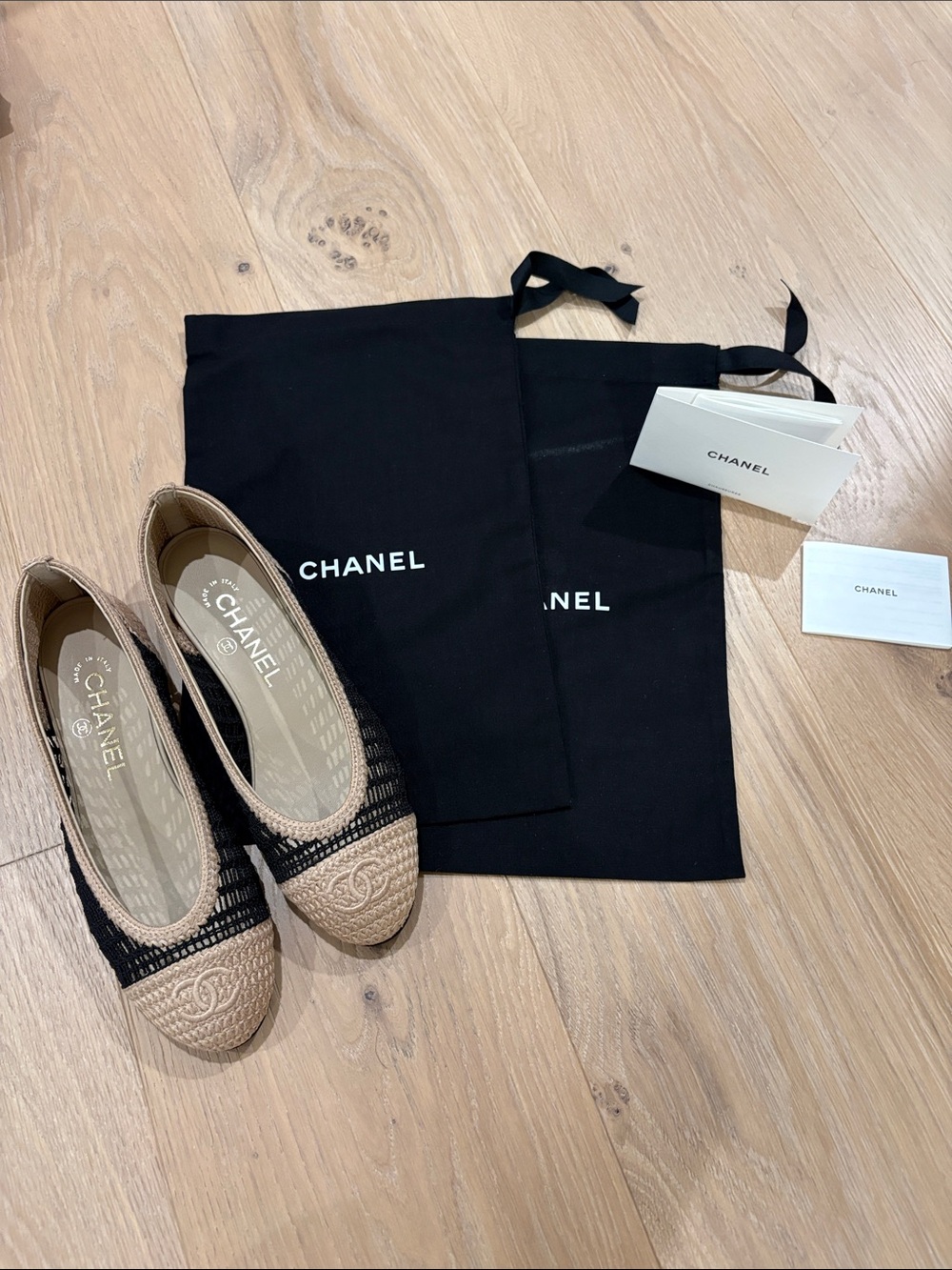 CHANEL raffia ballet flats